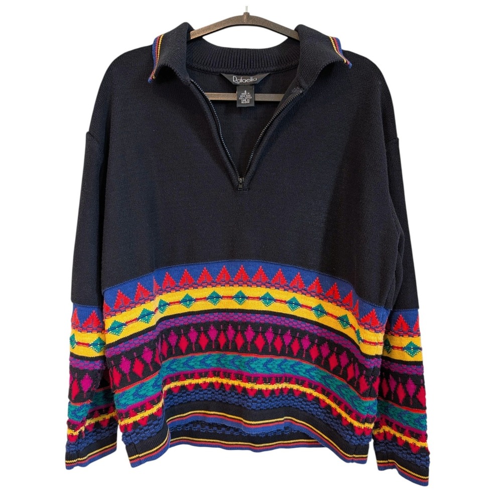 Rafaella Vintage‎ Black Zip Fair Isle Sweater